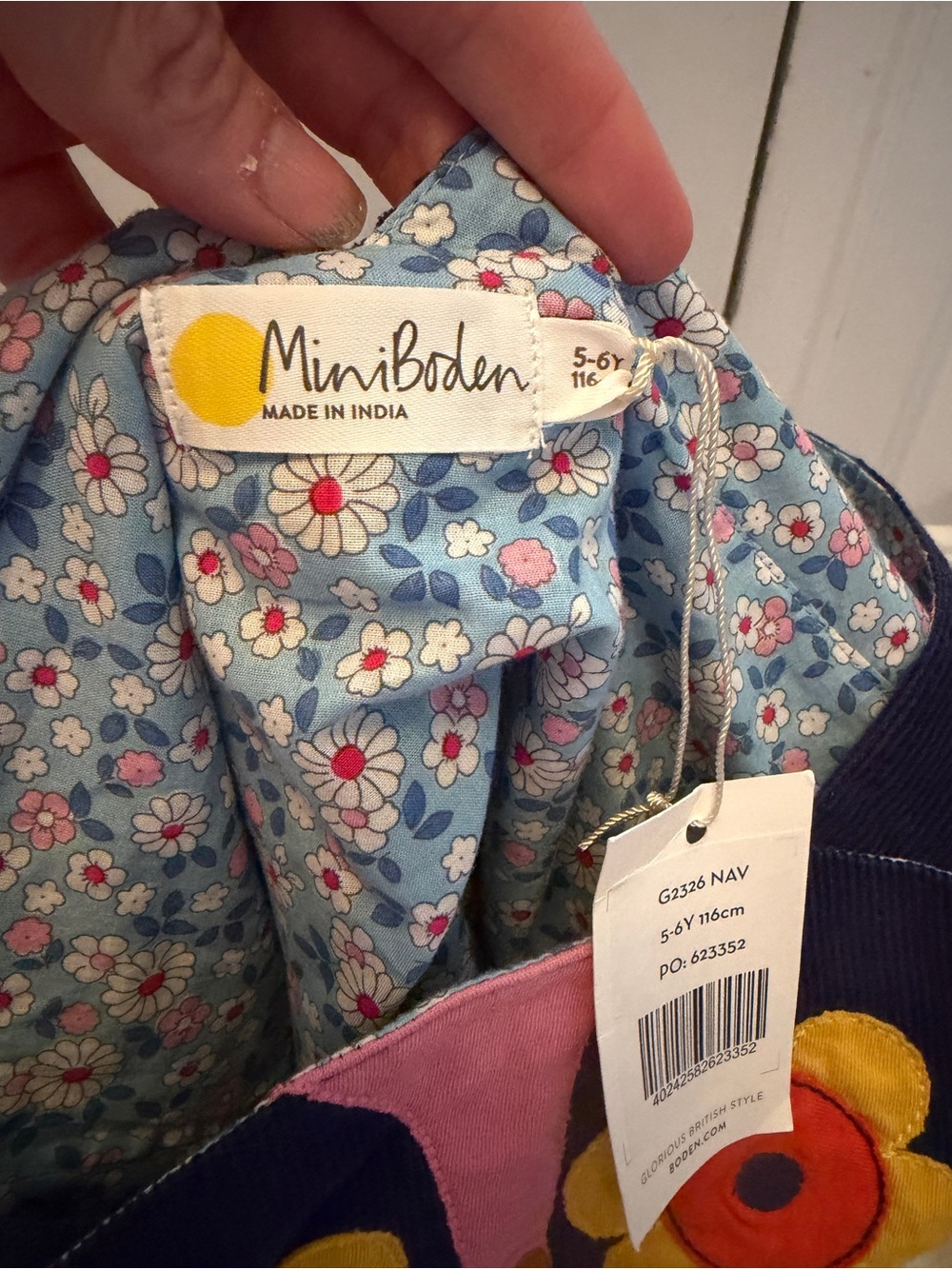 Mini Boden Navy Jacket with Floral Lining and Bright Applique